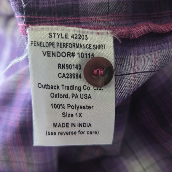 Outback Trading Co. Purple Button Down Plaid Shirt Size 1X - Picture 5 of 6